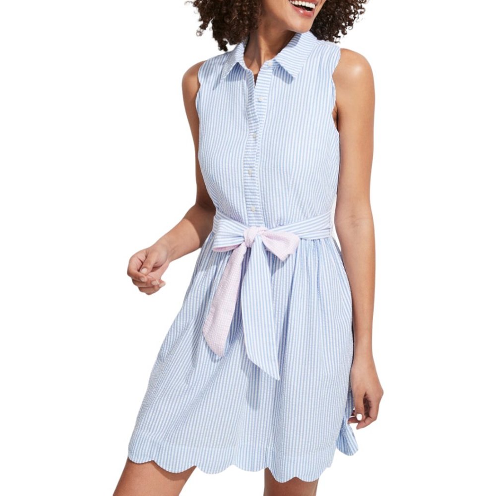 Vineyard Vines Scallop Seersucker Sleeveless Shirt Dress. Size 00